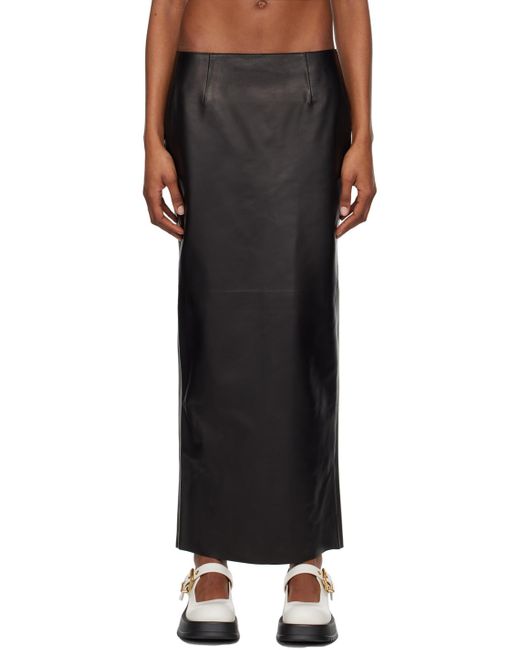 Marni Black Slit Leather Maxi Skirt