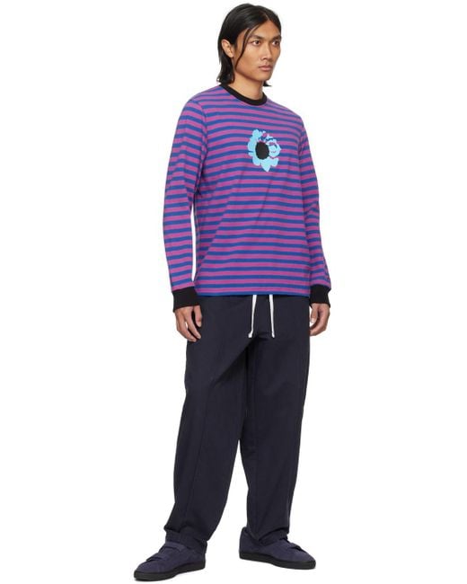 Noah NYC Purple The Cure Striped Long Sleeve T-shirt for men