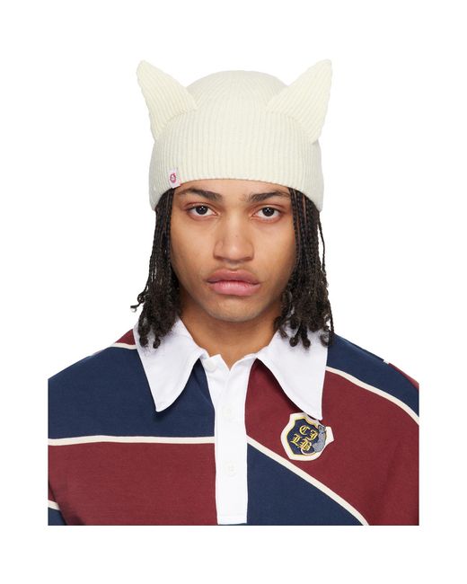 Charles Jeffrey White Off- Ears Rib Beanie for men
