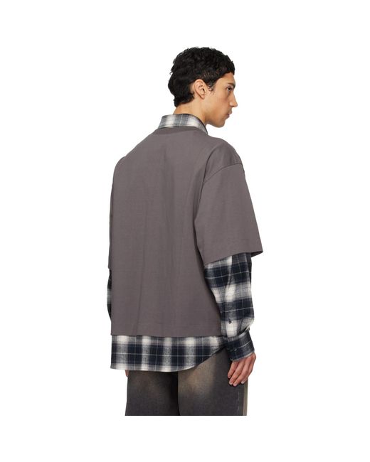 we11done Gray Check Layered Shirt for men