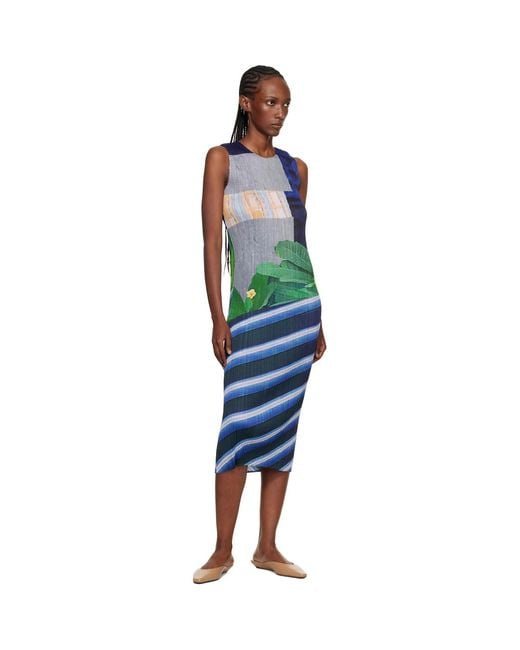 Pleats Please Issey Miyake Black City Collage Midi Dress
