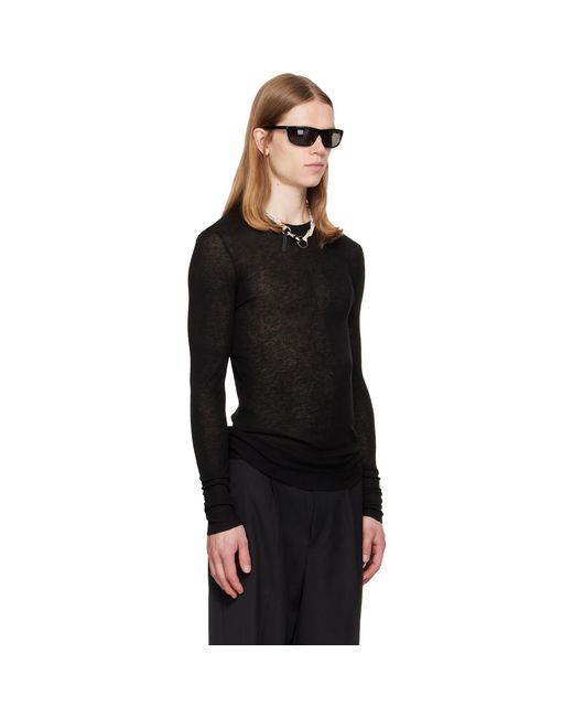 TONYWACK Black Sheer Wool Ribbed Knit Sweater for men