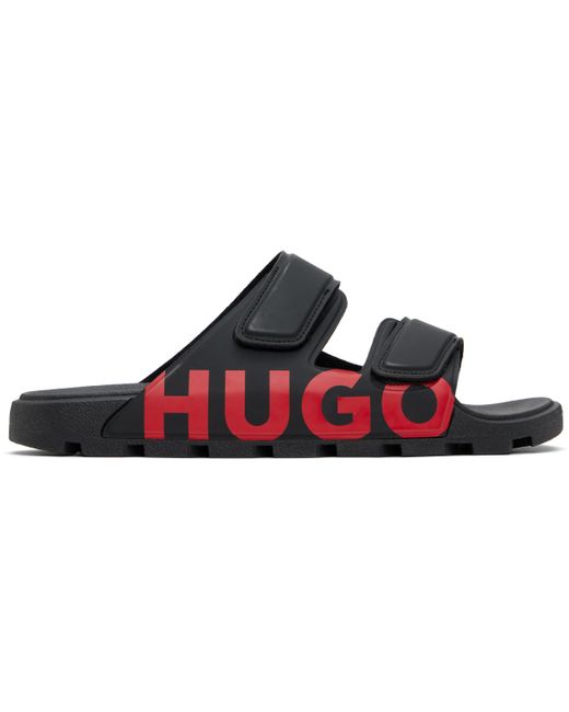HUGO Black Double-Touch Closure Logo Sandals for men