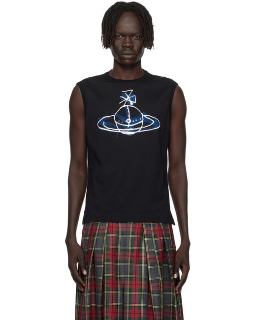 Vivienne Westwood Black Drawn Orb Muscle Tank Top for men