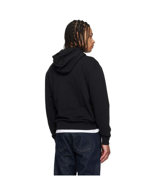 HUGO Black Contrast-Logo Cotton Terry Hoodie for men