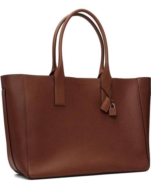Tom Ford Brown Grain Leather T-Line East-West Tote for men