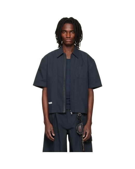 Song For The Mute Blue Zip Up Workman Shirt for men