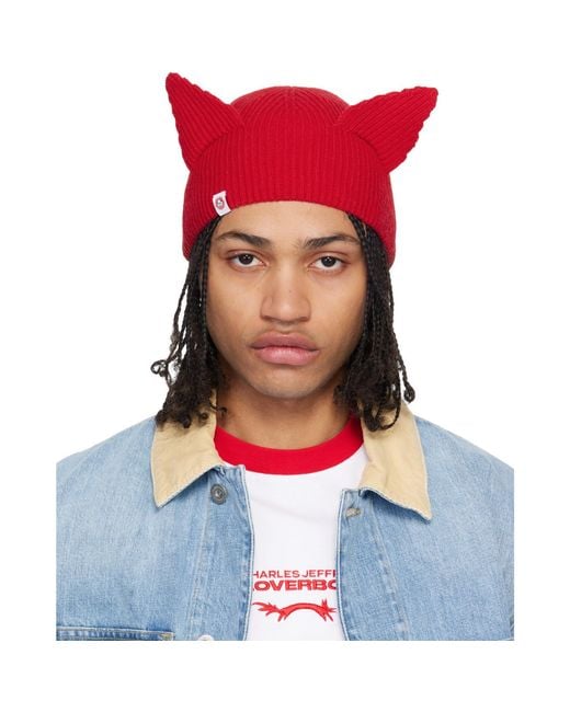 Charles Jeffrey Red Ears Rib Beanie for men