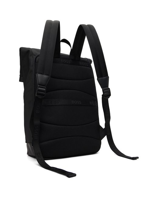 Boss Black Canvas Flap Backpack for men