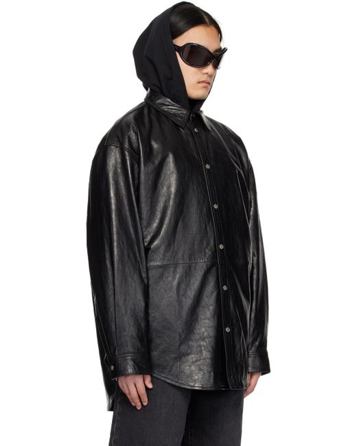 Blouson noir en cuir à logo gaufré Acne pour homme en coloris Black
