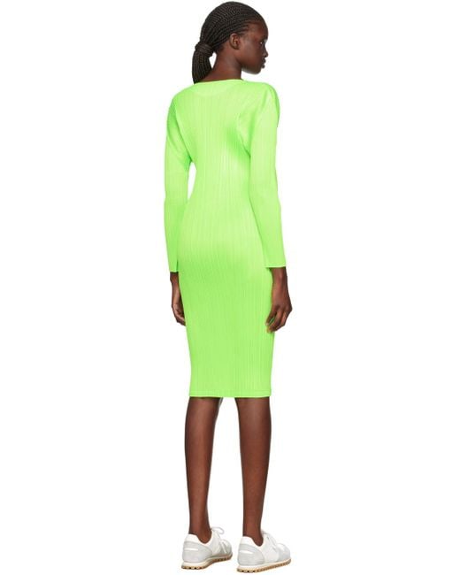 Pleats Please Issey Miyake Green Monthly Colors September Midi Dress