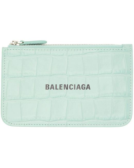 Balenciaga Leather Blue Croc Card Holder in Green Lyst
