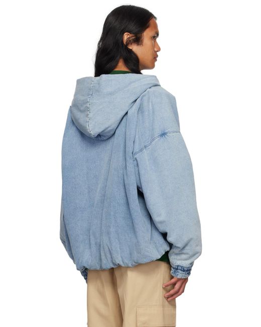 Wooyoungmi Blue Hooded Denim Jacket for men