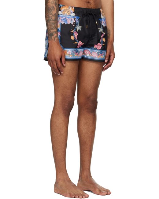Maillot De Bain Noir Et Bleu À Imprimé Coral Theatre Versace pour homme en coloris Blue