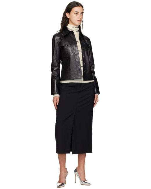 Helmut Lang Black Garter Midi Skirt