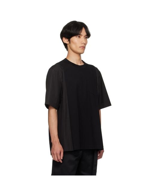 Sacai Black Poplin & Cotton Jersey T-Shirt for men