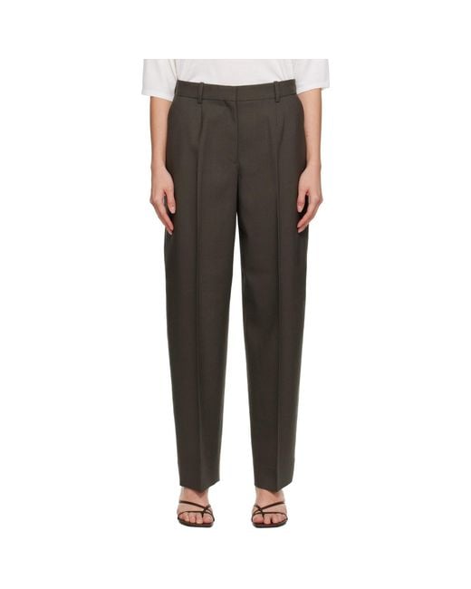 Totême Black Khaki Wide Tailored Trousers