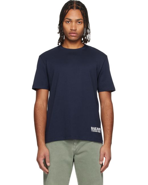 Balmain Blue Small Stamp Printed T-Shirt for men