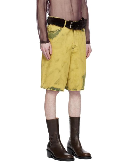 Dries Van Noten Yellow Green Garment-dyed Denim Shorts for men