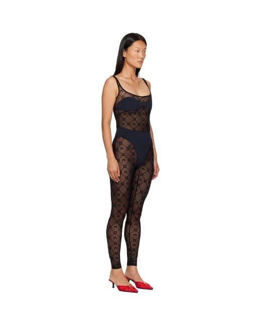 MARINE SERRE Black Monogram Mesh Flock Jumpsuit