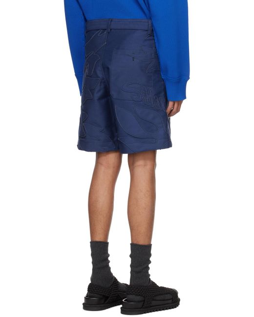 Sacai Blue Embroidered Shorts for men