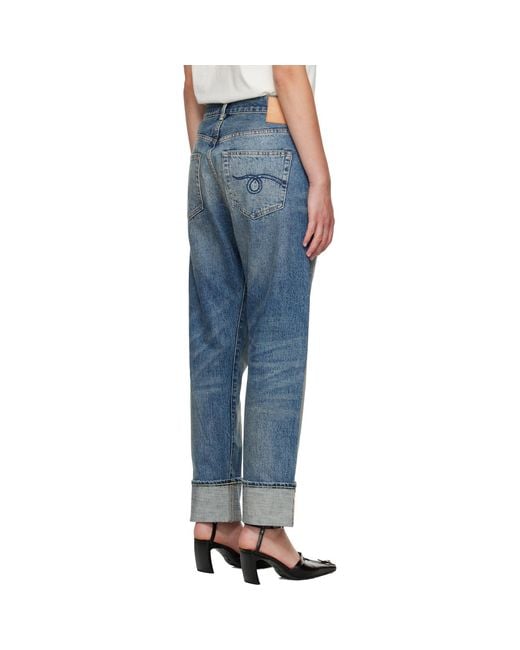 R13 Blue Cuffed Crossover Jeans