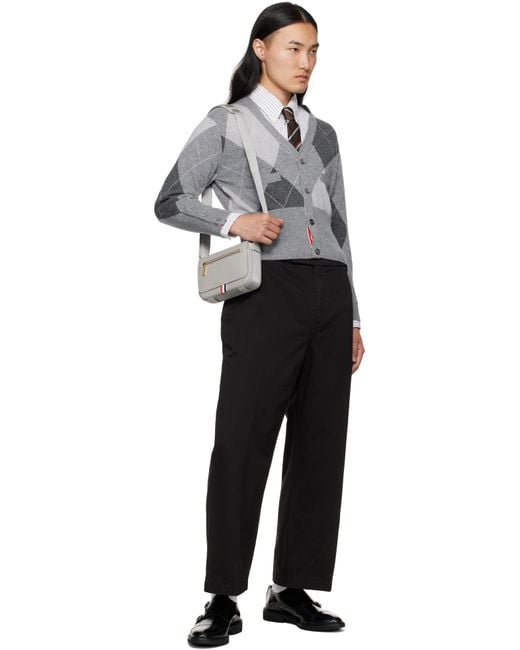 Thom Browne 4-Bar Pebble Grain Small Reporter Bag in Black for Men