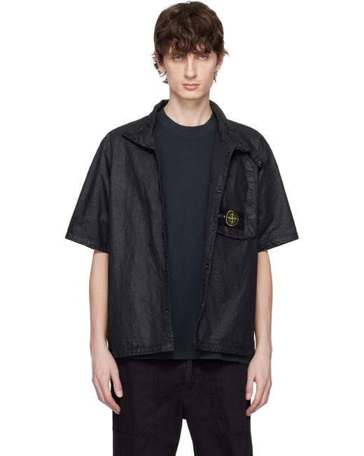 メンズ Stone Island ブラック Organic Look Nylon Panama-Tc シャツ Black