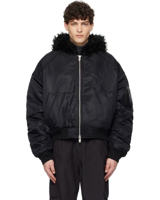 Juun.J Blue Faux Fur Ma-1 Reversible Bomber Jacket for men