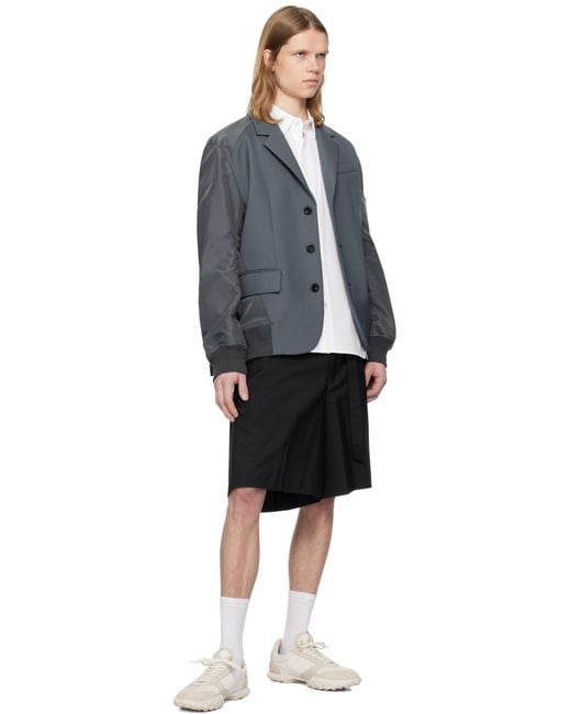 メンズ Sacai ブルー Suiting Bonding Mix テーラードジャケット Gray