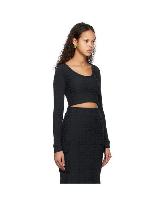 Sunnei Black Allover Long Sleeve T-shirt