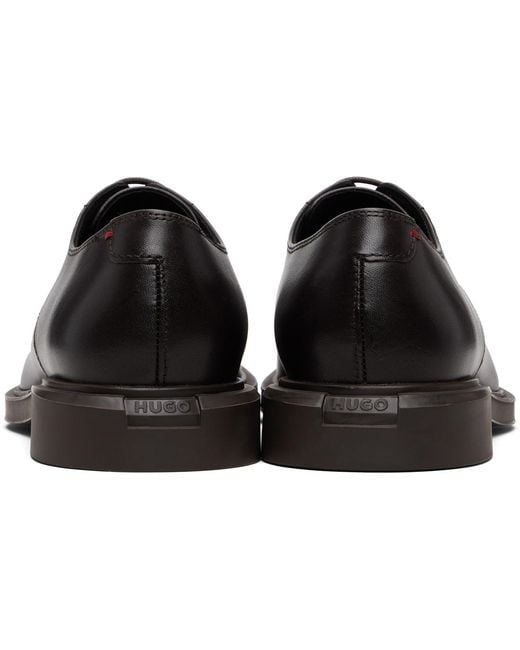 HUGO Black Leather Embossed Logo Derbys for men