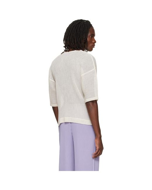Homme Plissé Issey Miyake White Off- Rustic Mesh T-Shirt for men