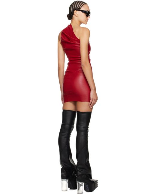 Rick Owens Red Athena Leather Minidress