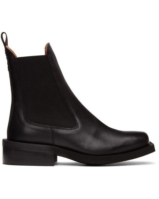 Ganni Leather Square Toe Chelsea Boots in Black Lyst