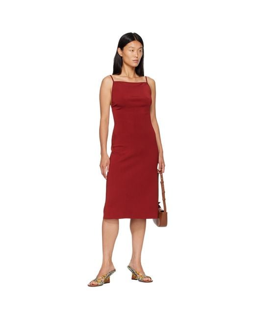 Ferragamo Red Knitted Slip Midi Dress