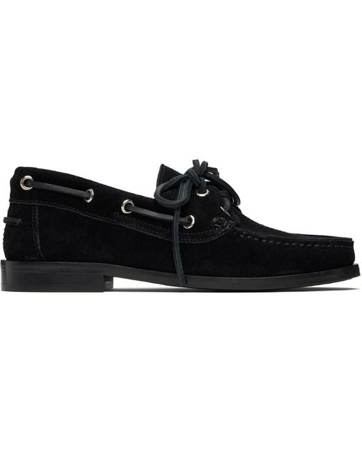 Aeyde Black Harris Suede Boat Shoes