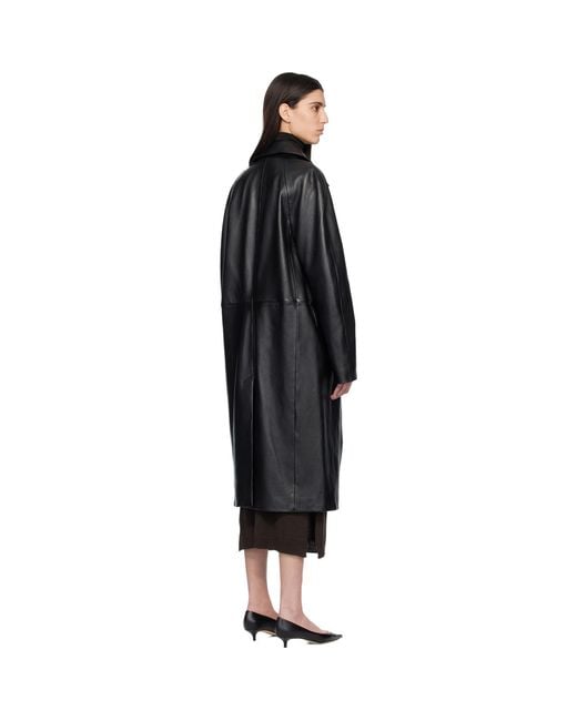 Totême Black Raglan Leather Coat