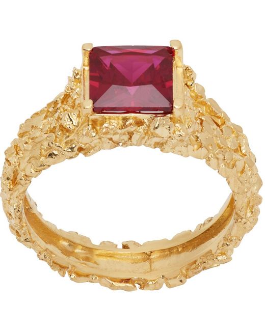Mens Gold Synthetic Ruby Ring | 10k Gold Mens Synthetic Ruby Ring | Mens  14k Gold Synthetic Ruby Ring