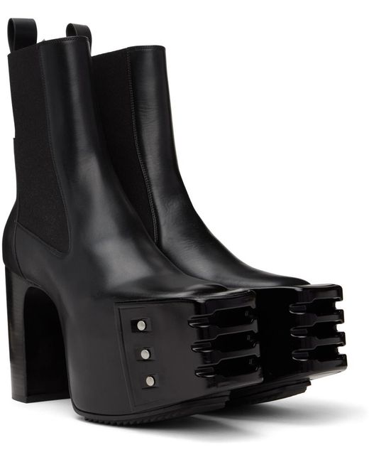 Rick Owens Black Leather Grilled Platform Heeled Boots for men