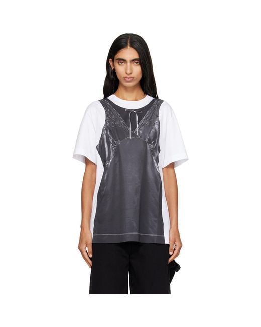 Simone Rocha Blue Patchwork Satin Trompe L'Oeil Print T-Shirt