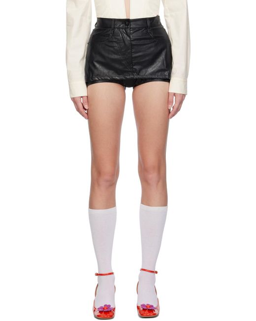 Pushbutton Black Solid Faux-leather Skort