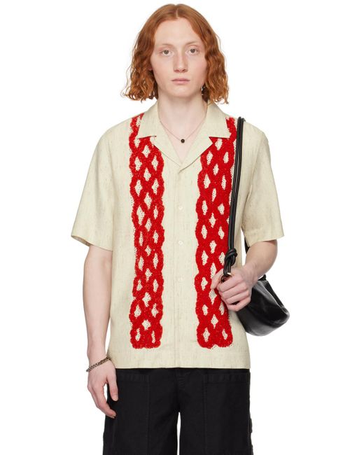 Dries Van Noten Red Beige Fil Coupé Shirt for men