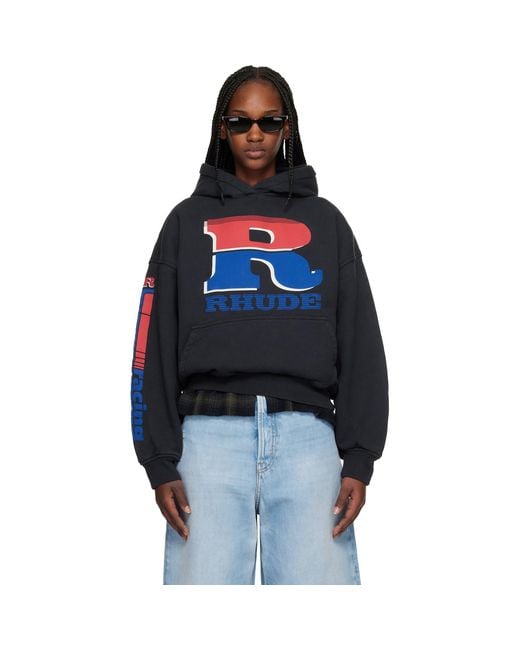 Rhude Blue Split Petrol Logo Hoodie