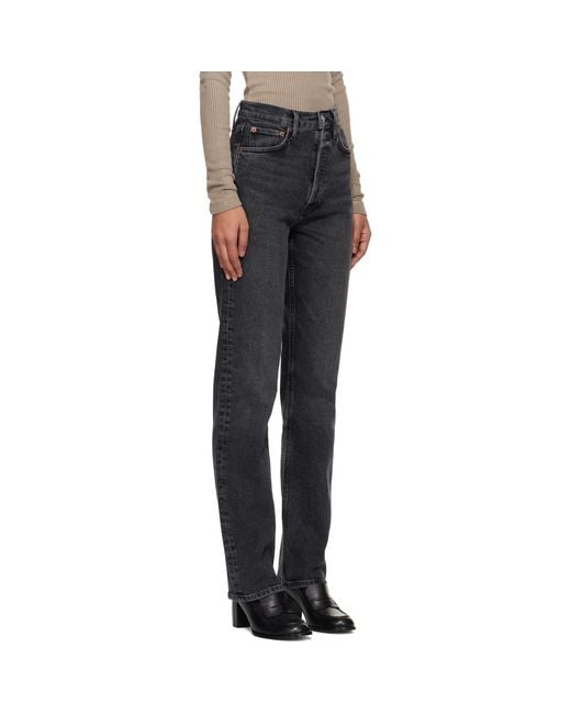 Agolde Black 90's Pinch Waist Long Comfort Stretch Jeans