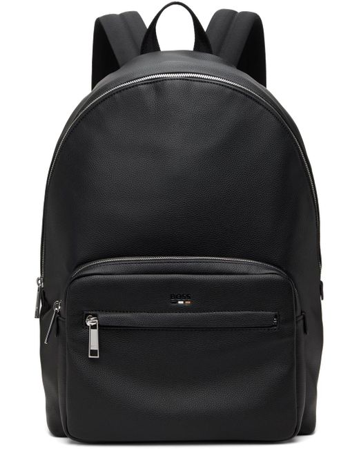 Boss Black Faux-leather Signature Details Backpack for men