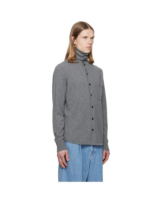 Dries Van Noten Gray Collar Cashmere Cardigan for men