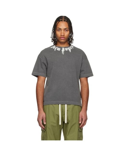 Palm Angels Gray Neck Logo Regular T-Shirt for men