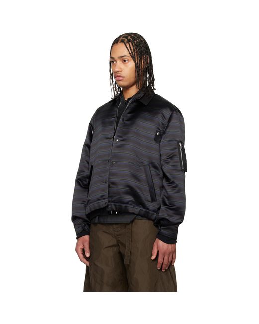 Sacai Black Horizontal Stripe Blouson Bomber Jacket for men