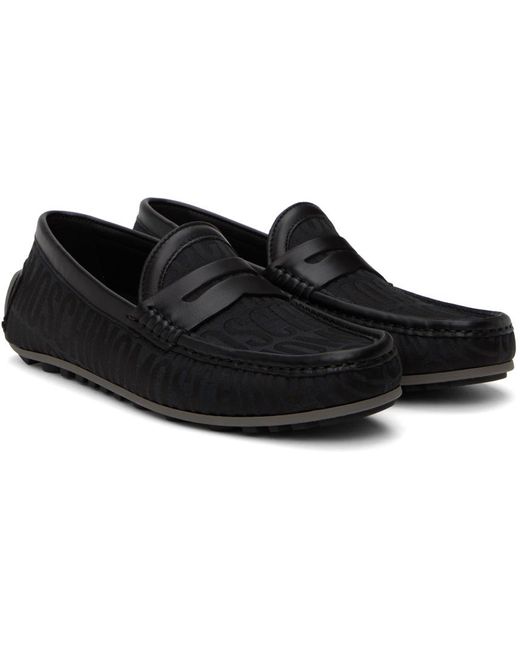 Moschino Black Allover Logo Driving Loafers for men